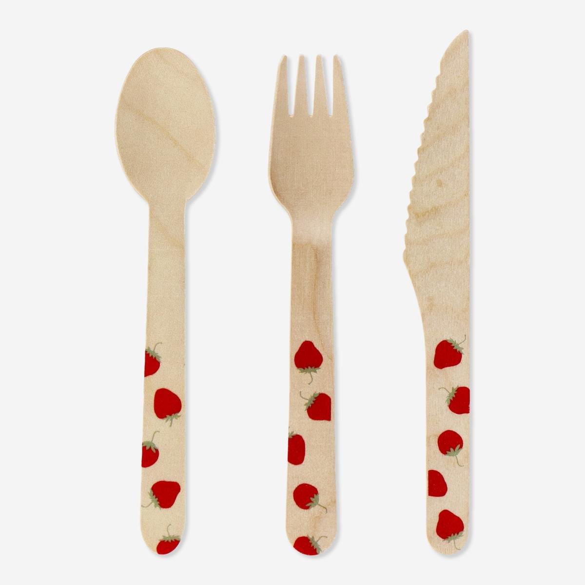Multicolour wooden cutlery for 4 people