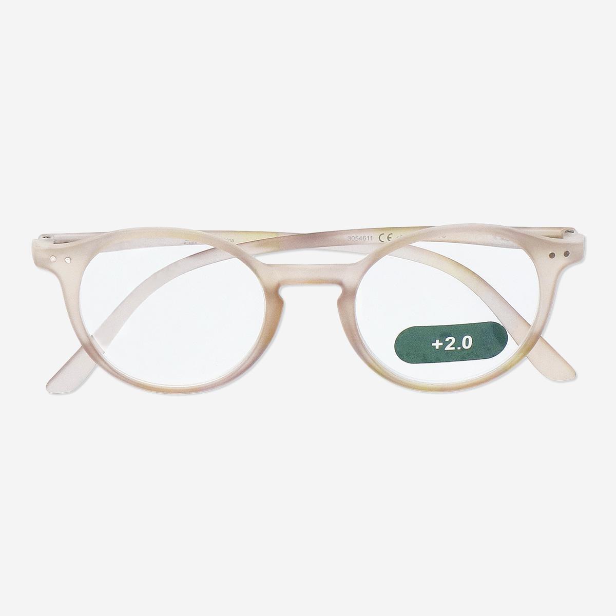 Pink Reading glasses. +2