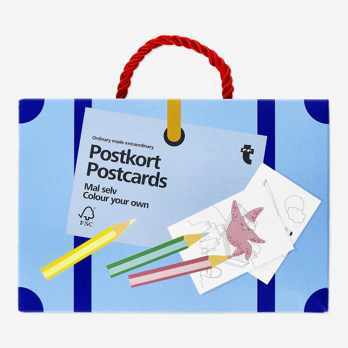Multicolour colour-your-own postcards. 8 pcs