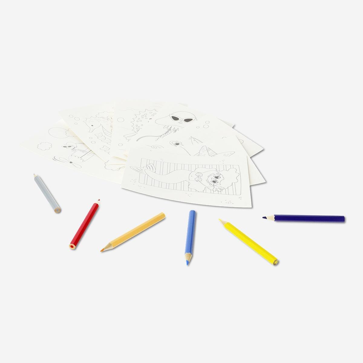 Multicolour colour-your-own postcards. 8 pcs