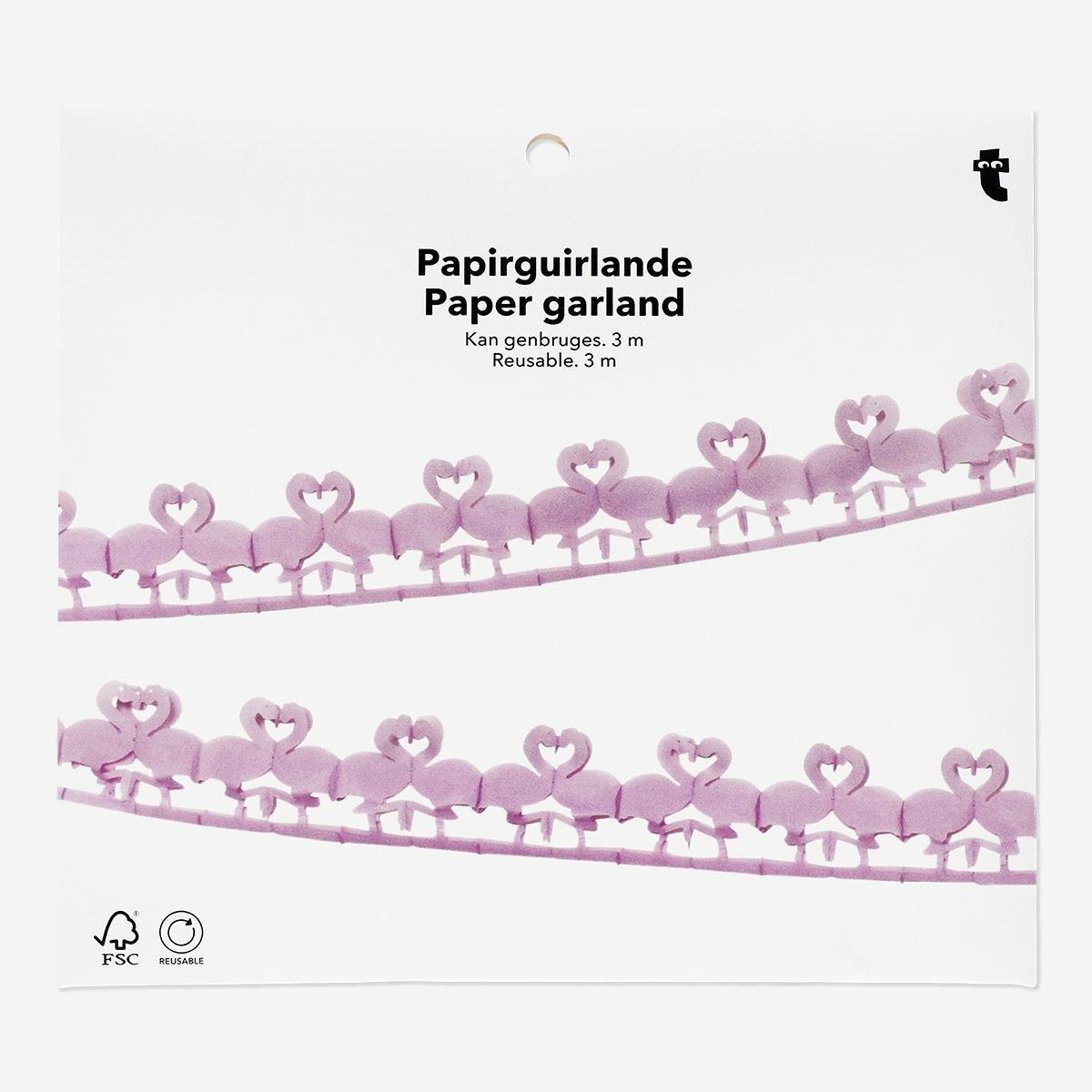 Pink paper flamingo garland. 300 cm