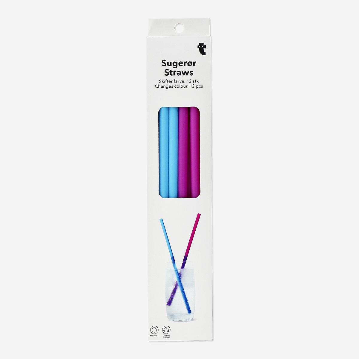 Multicolour straws with colour-changing effect. 12 pcs