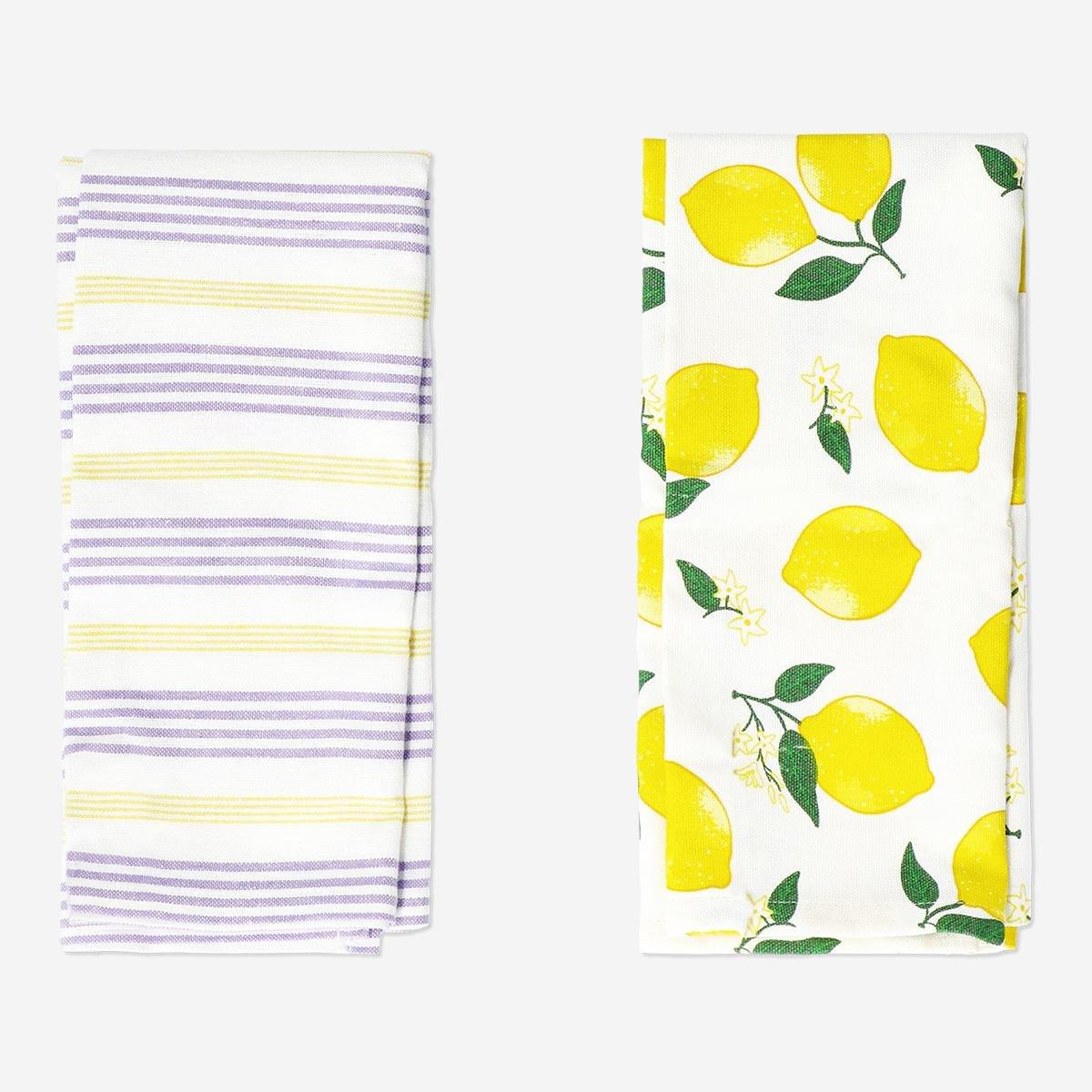 Multicolour lemon tea towels. 2pcs
