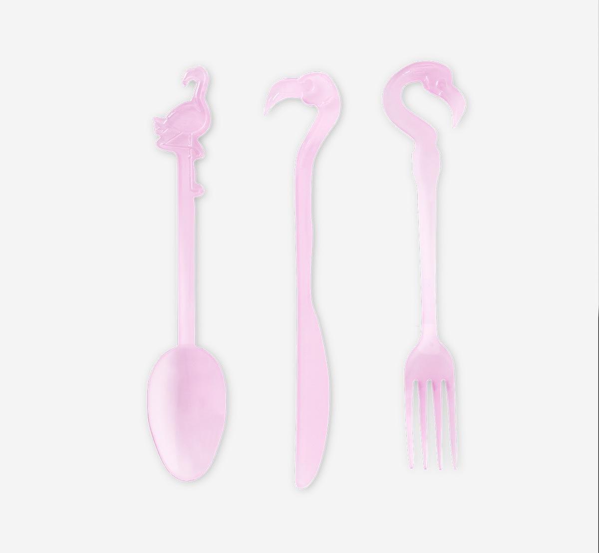 Pink flamingo cutlery set. 12 pcs