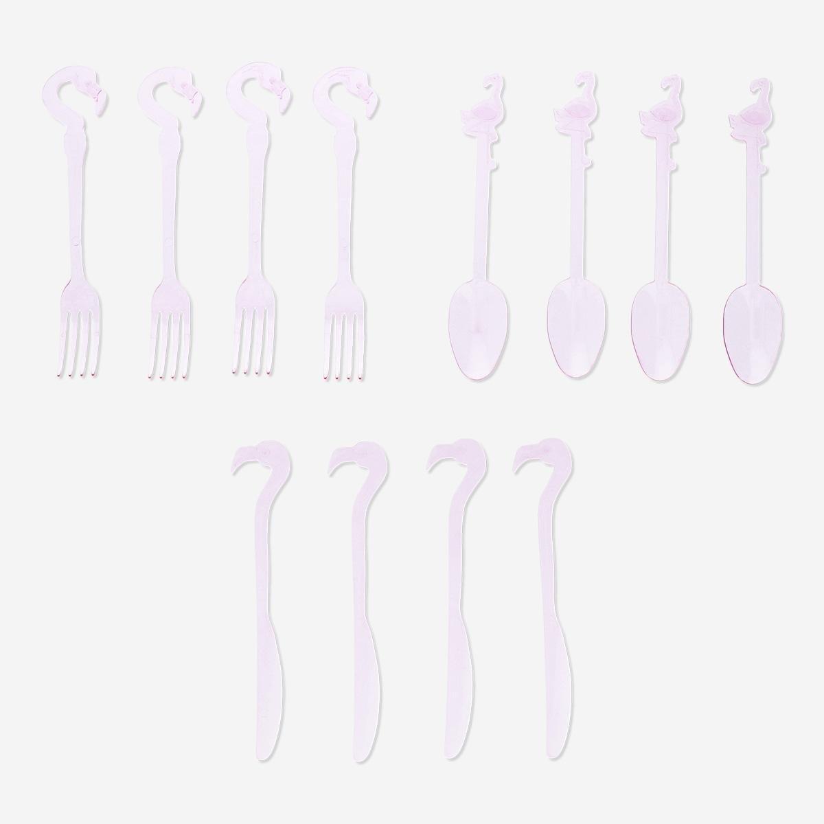 Pink flamingo cutlery set. 12 pcs