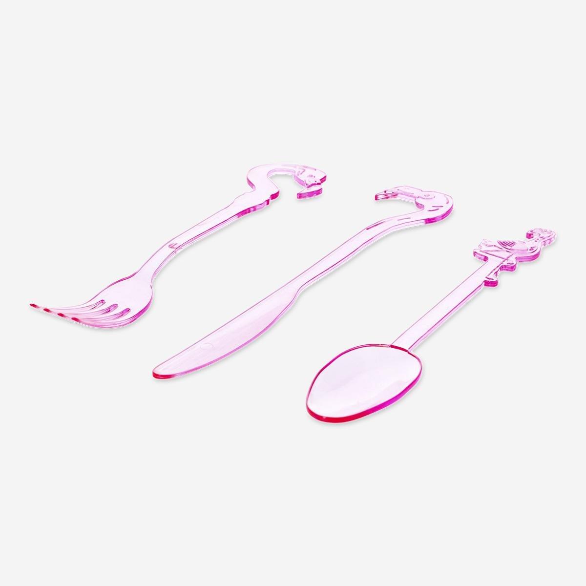 Pink flamingo cutlery set. 12 pcs