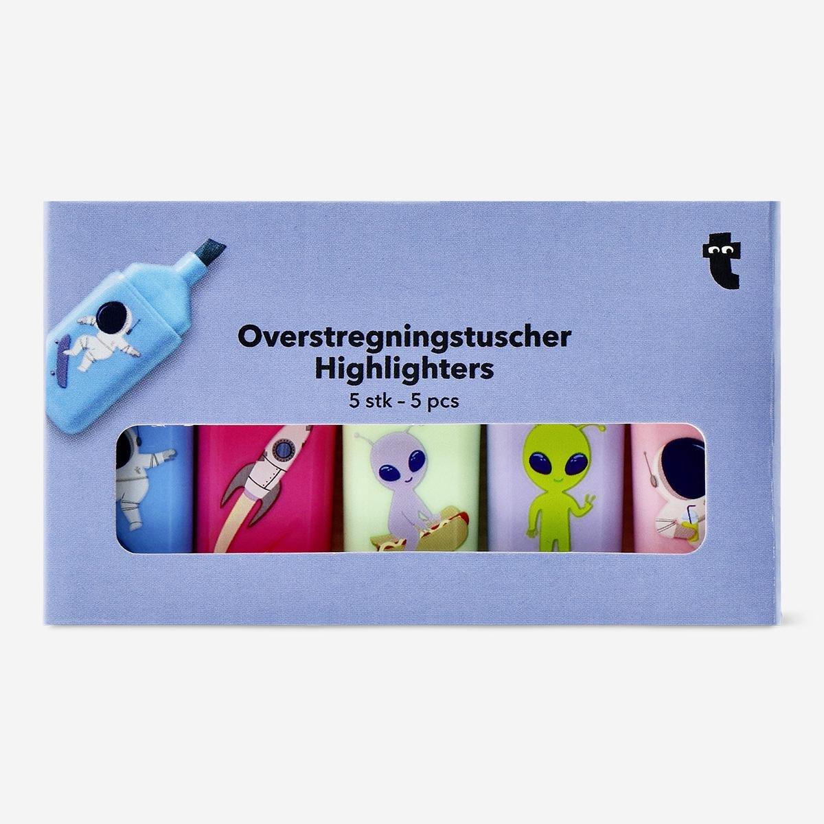 Multicolour mini space highlighters. 5pcs