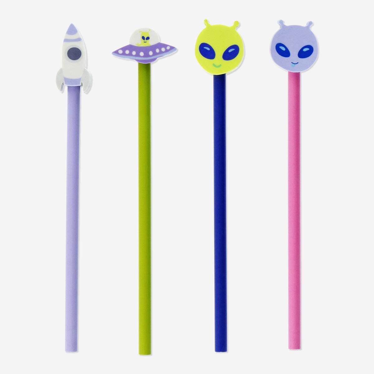 Multicolour pencils with erasers. 4pcs