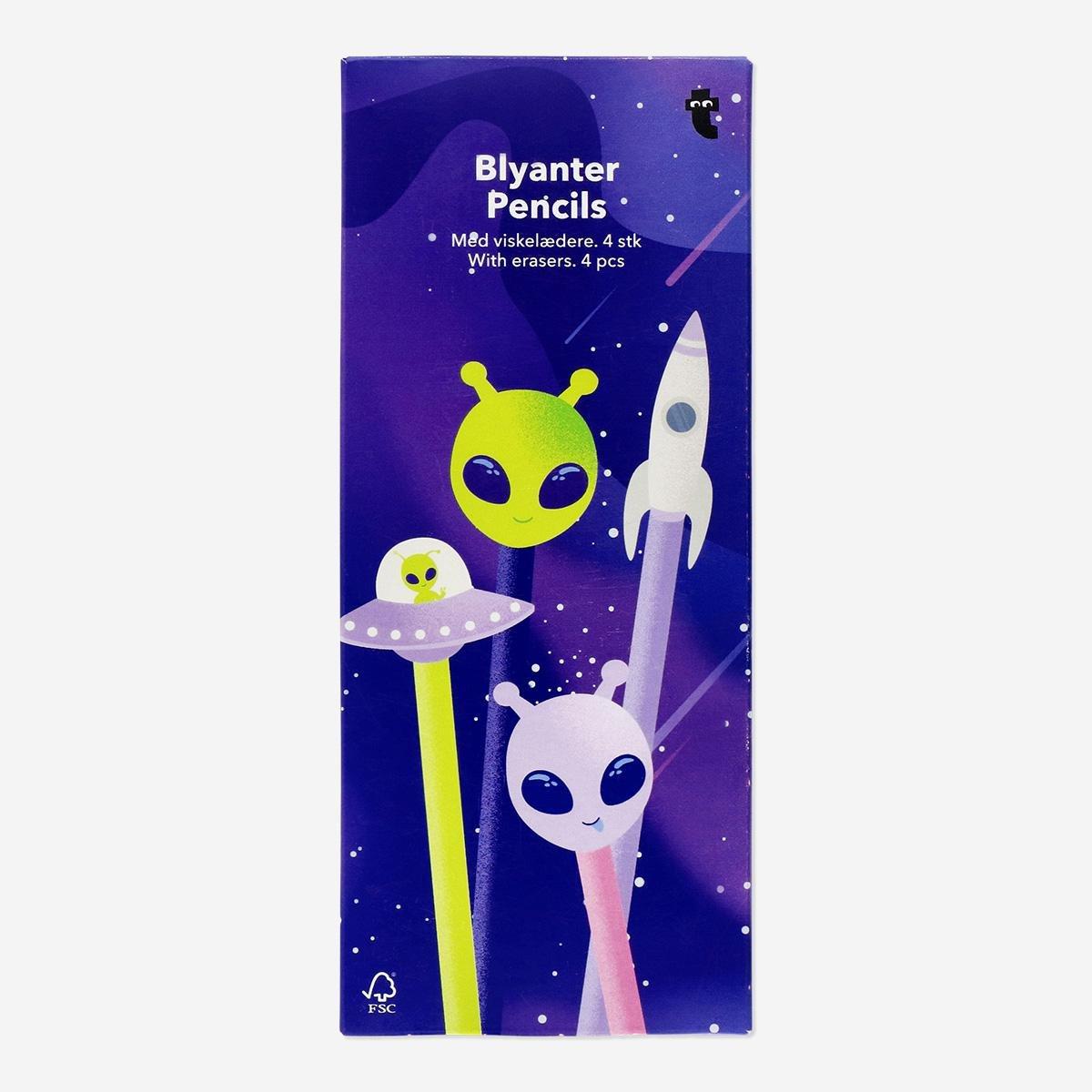 Multicolour pencils with erasers. 4pcs