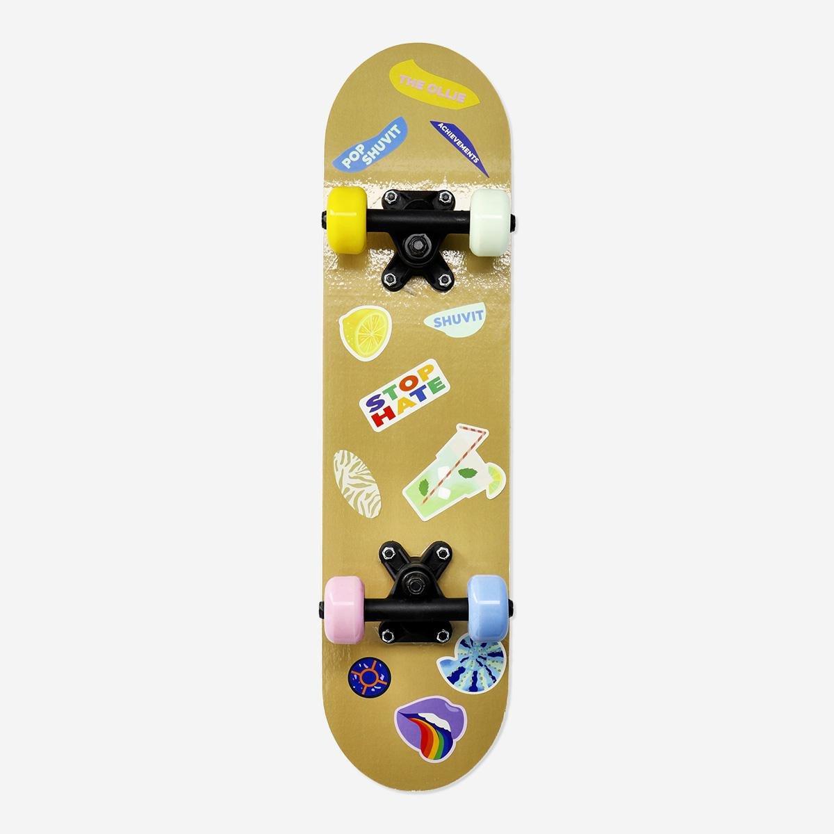 Multicolour skateboard with stickers