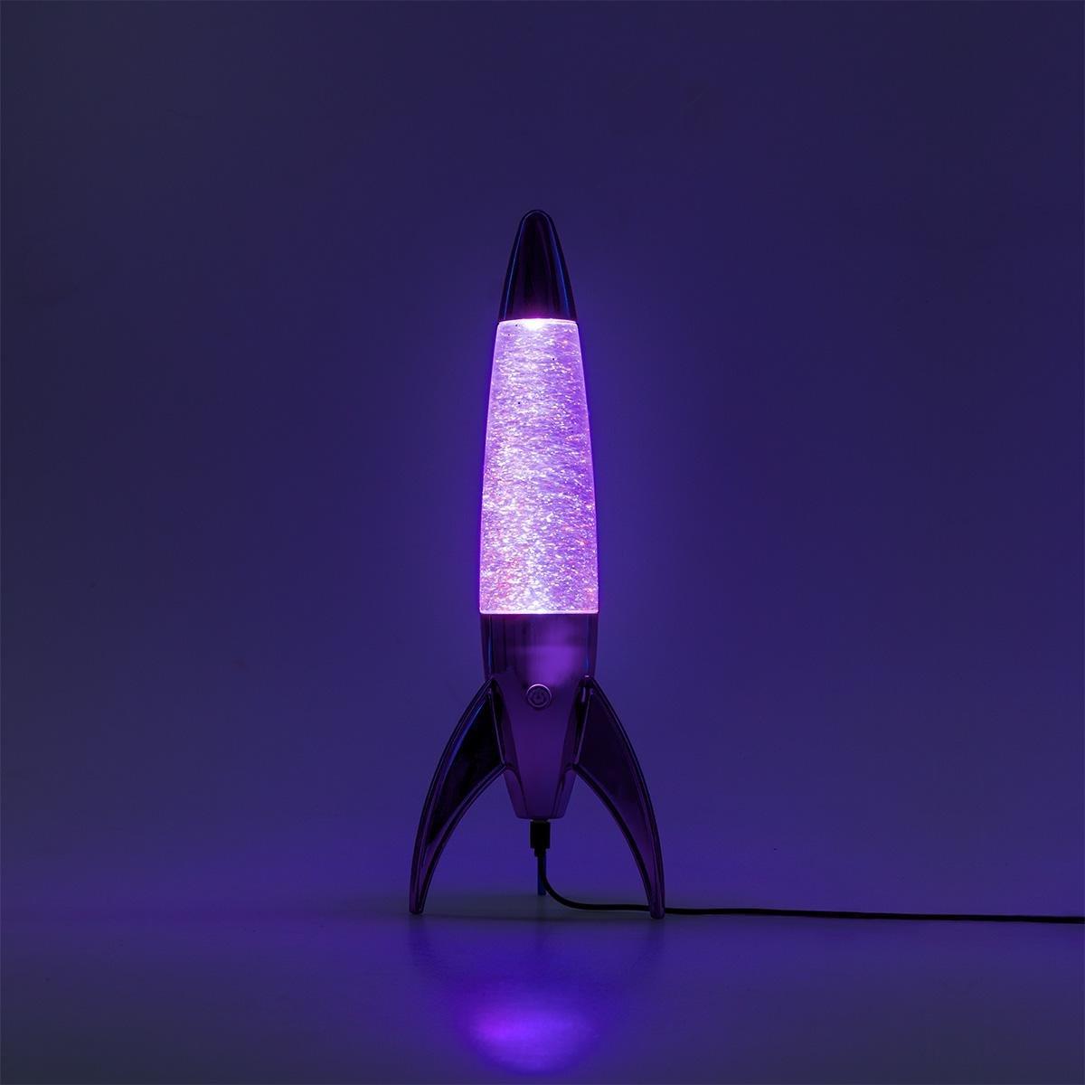 Blue rocket with swirling glitter cosy lamp