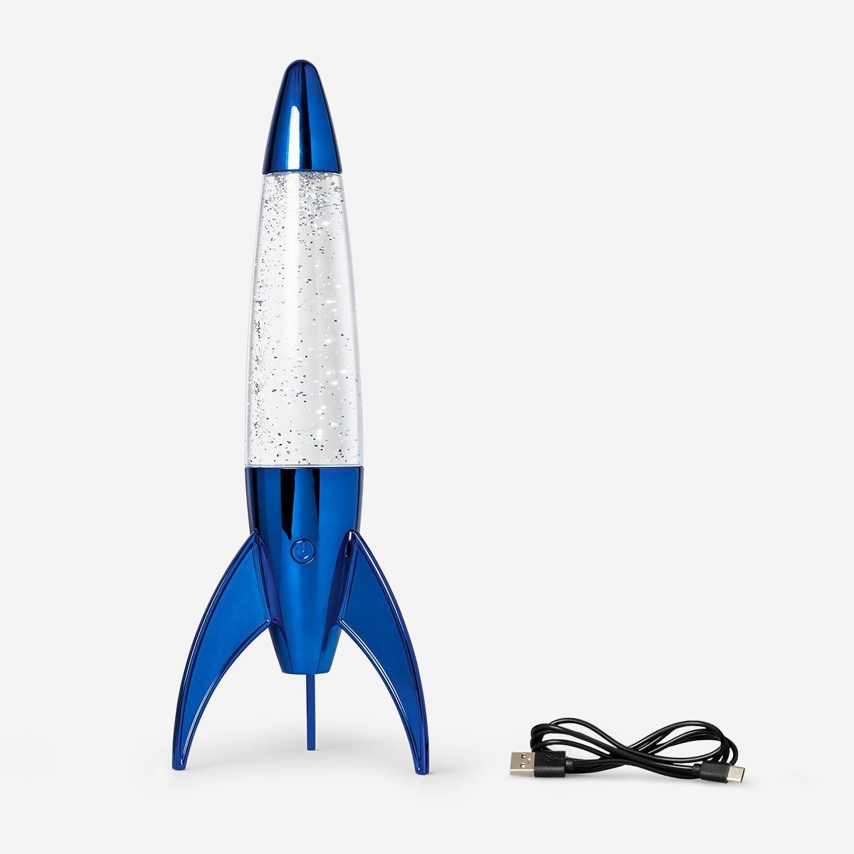Blue rocket with swirling glitter cosy lamp