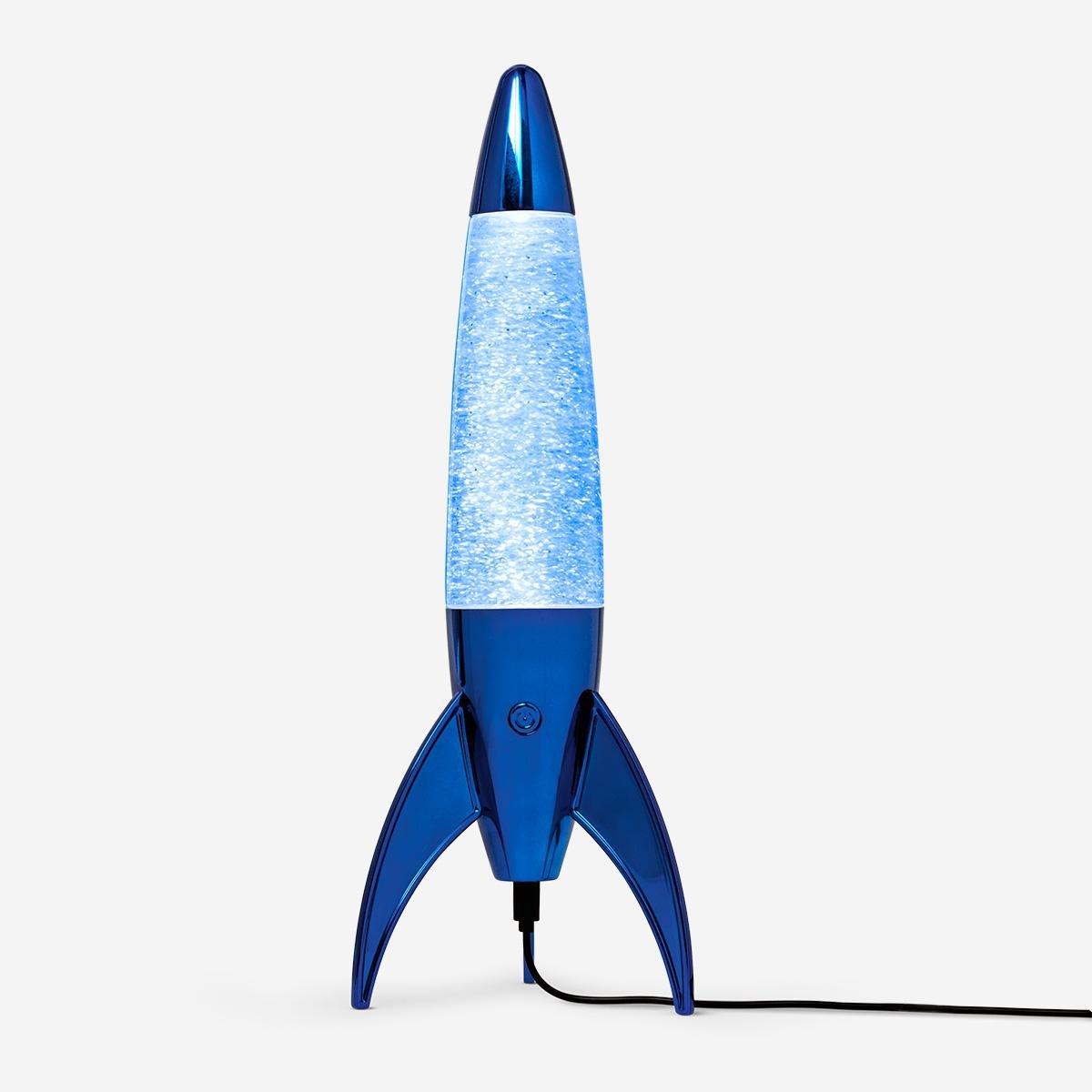 Blue rocket with swirling glitter cosy lamp