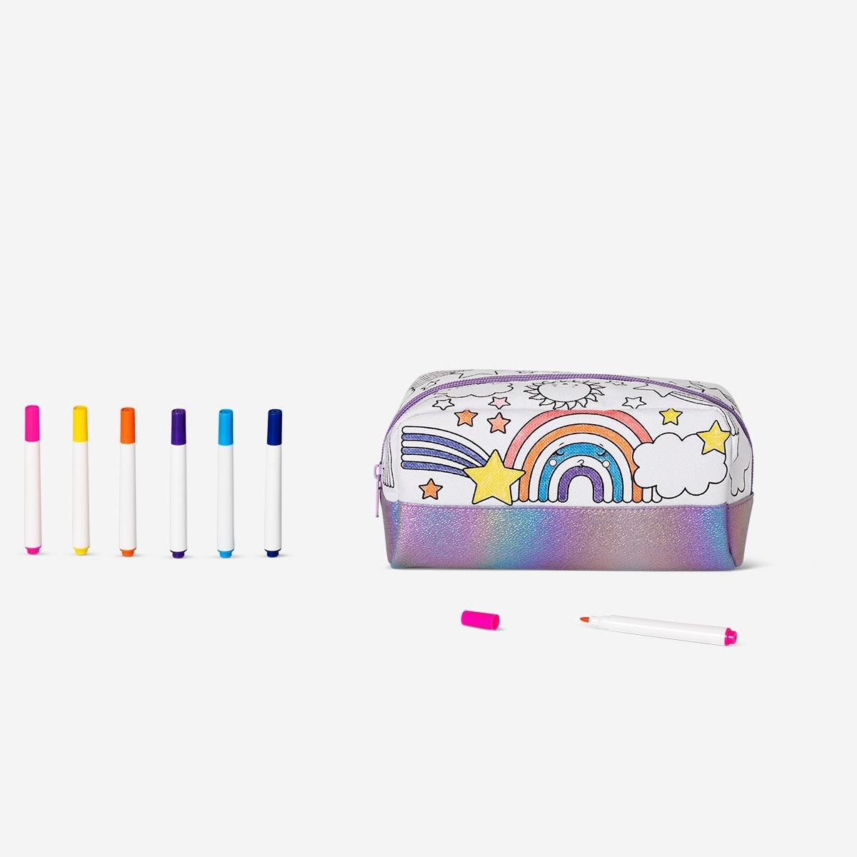 Multicolour colour-your-own pencil case with 6 markers
