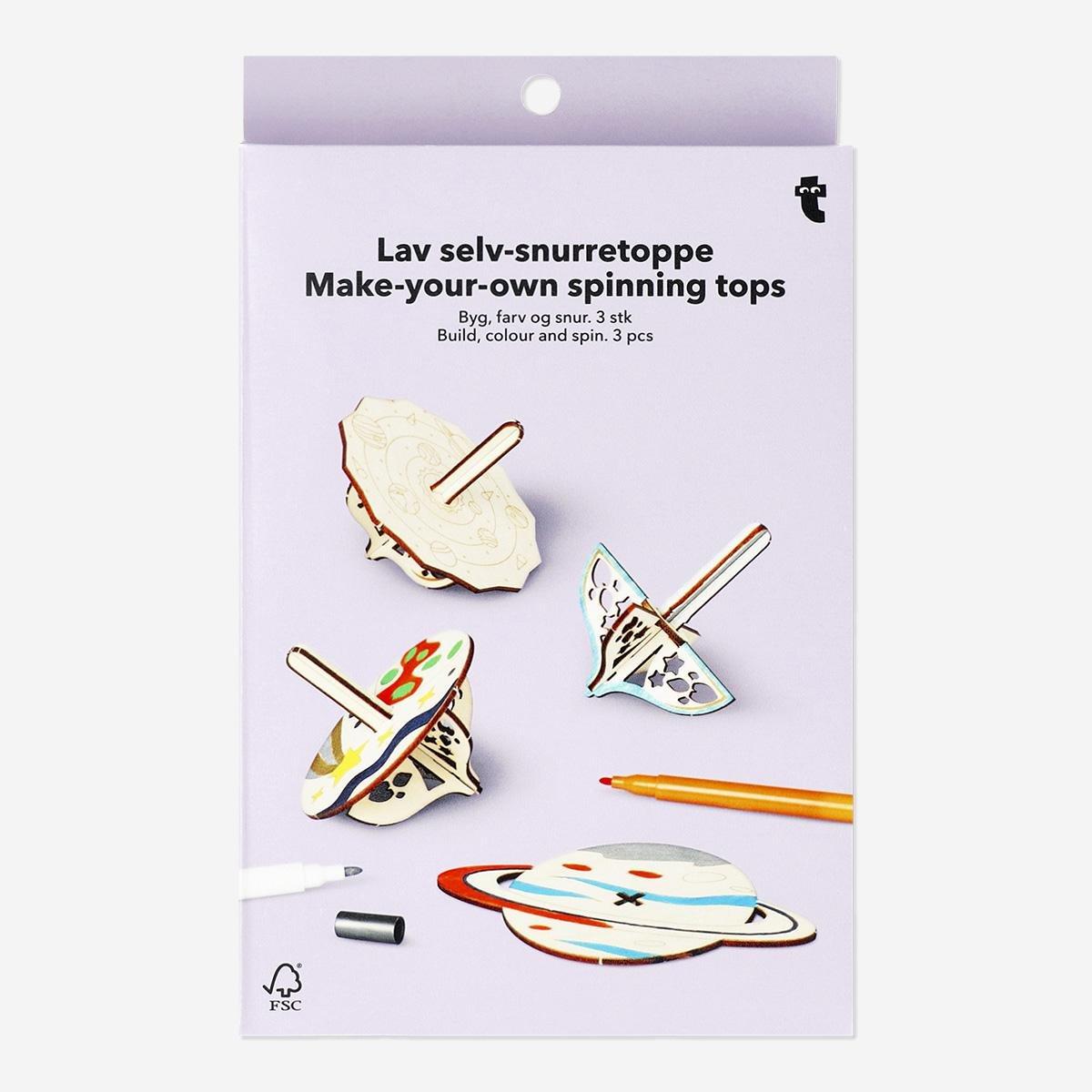 Multicolour make-your-own spinning tops. 3 pcs
