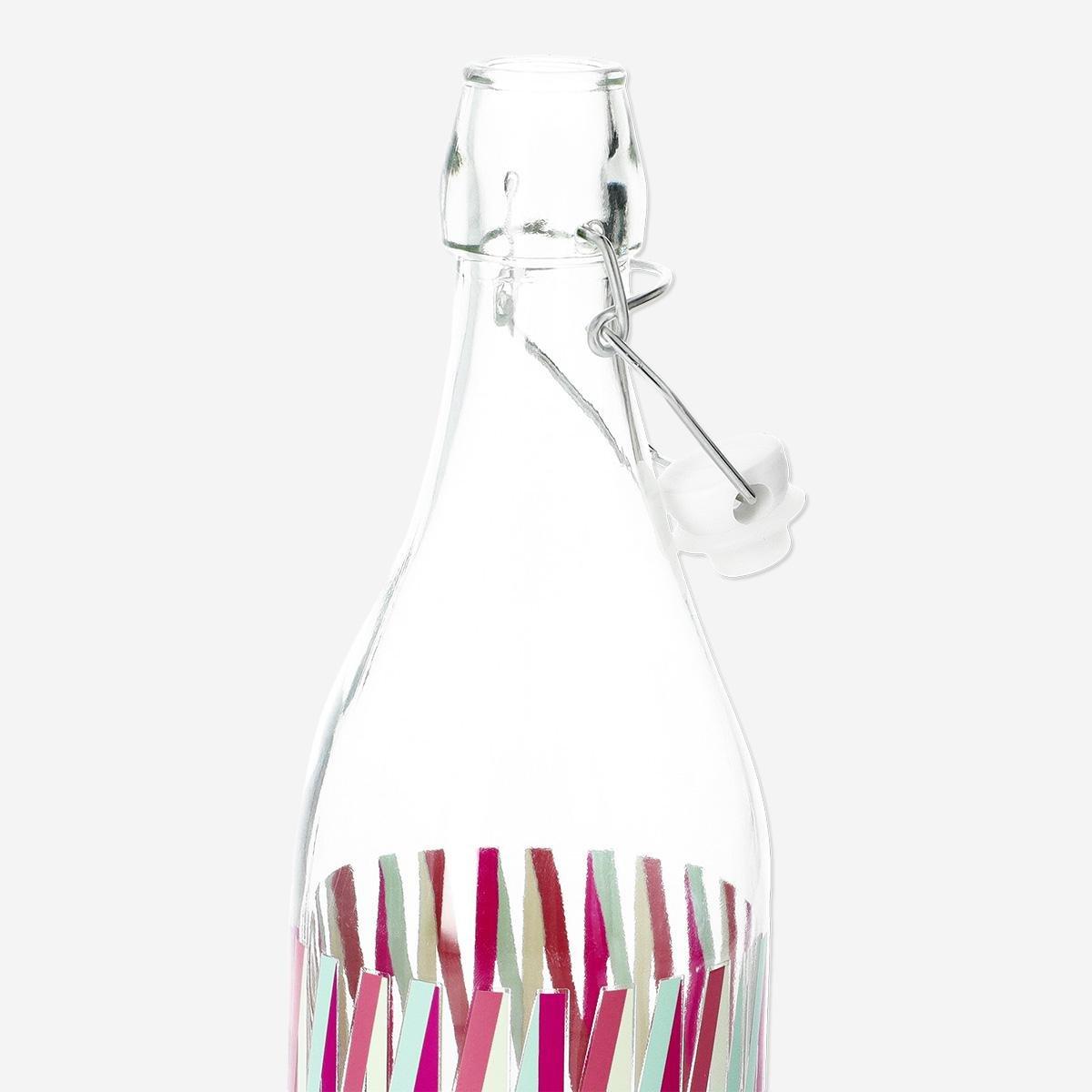 Multicolour striped glass bottle. 1 l