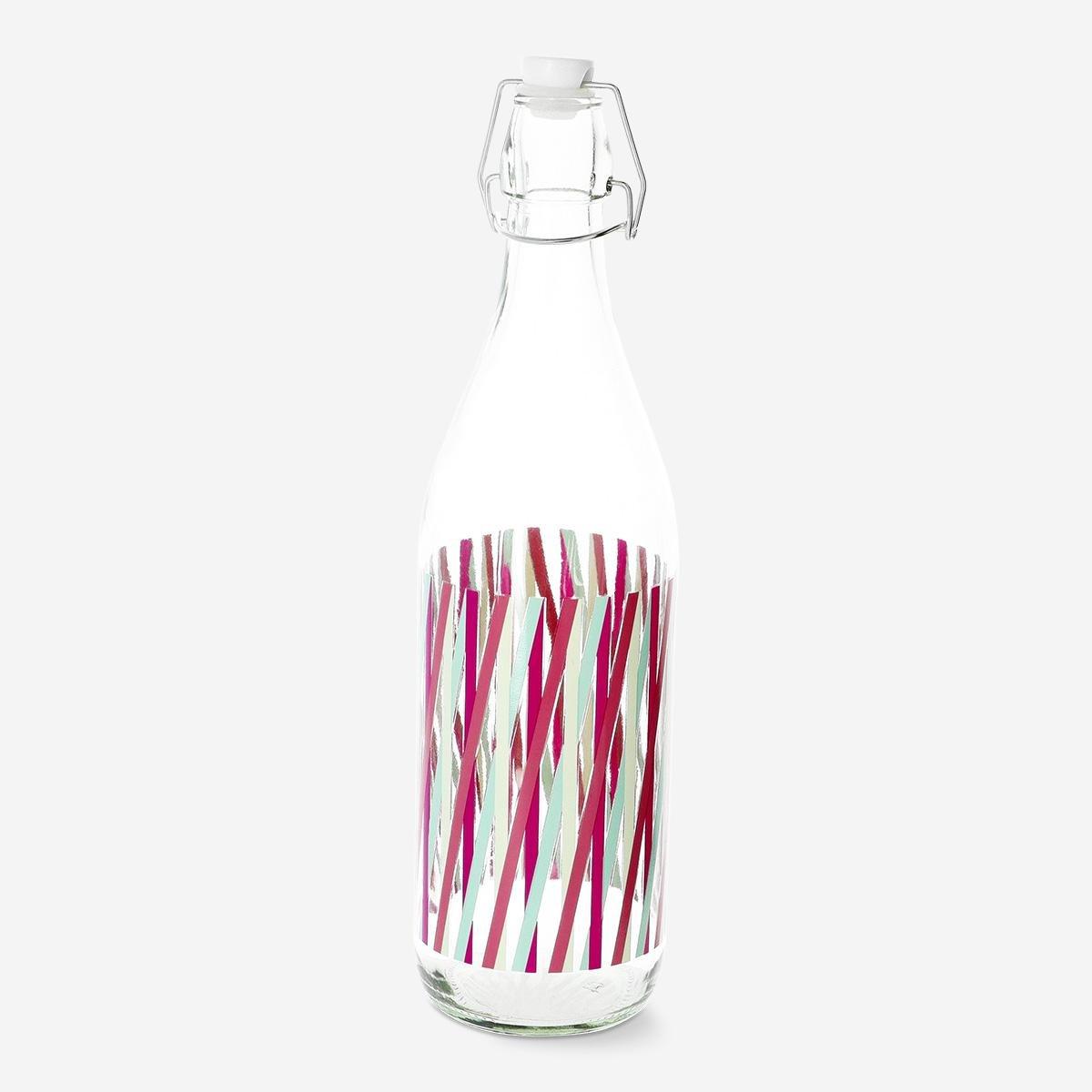 Multicolour striped glass bottle. 1 l