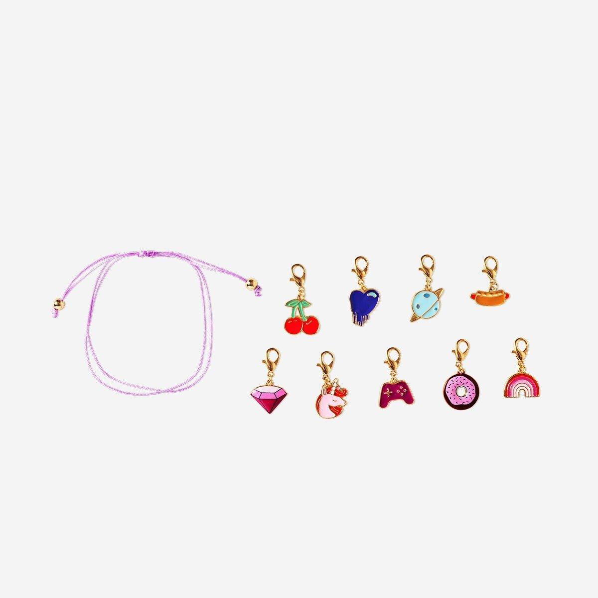 Multicolour lucky bracelet with 3 of 9 pendants and lucky charms