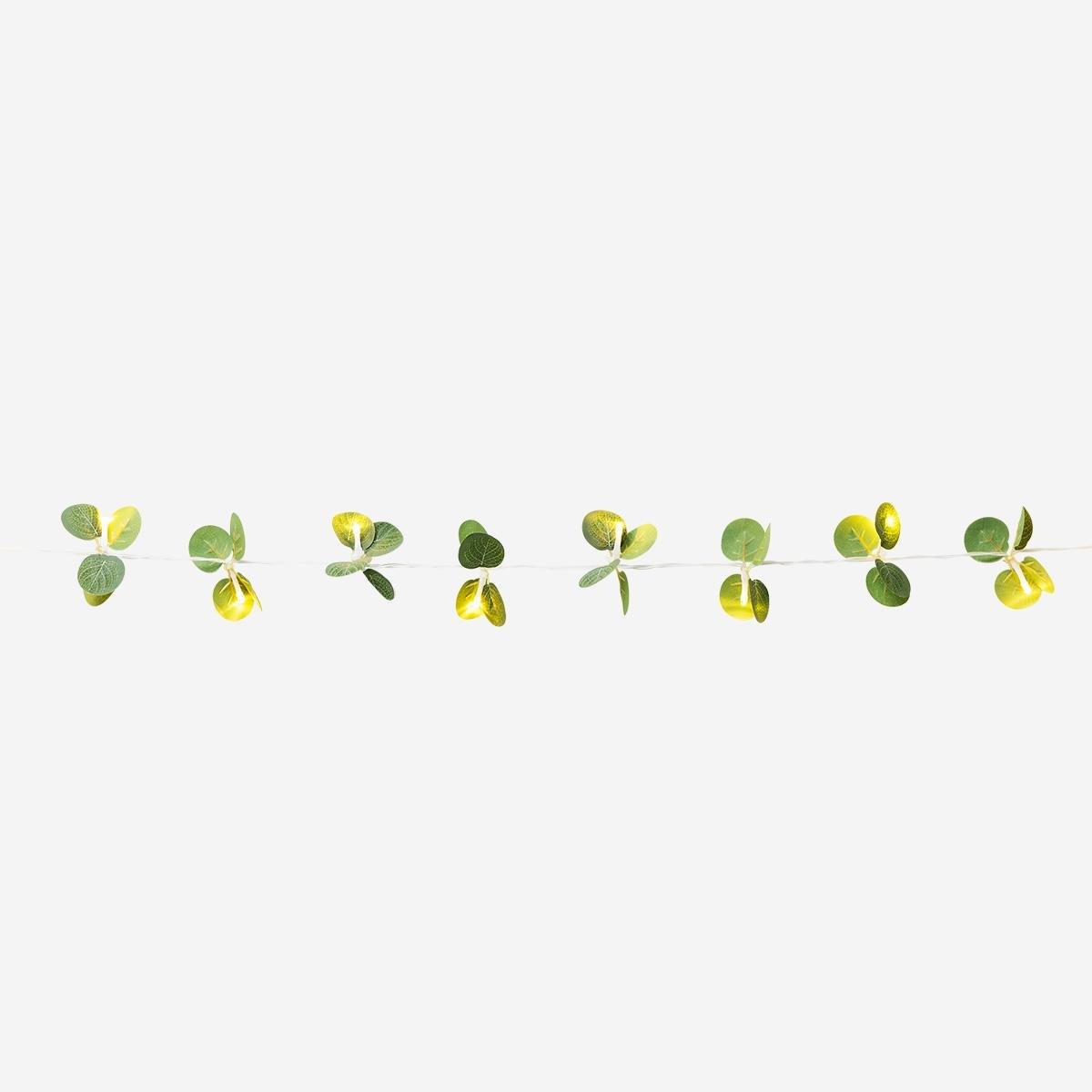 Green leaves string lights. 340 cm
