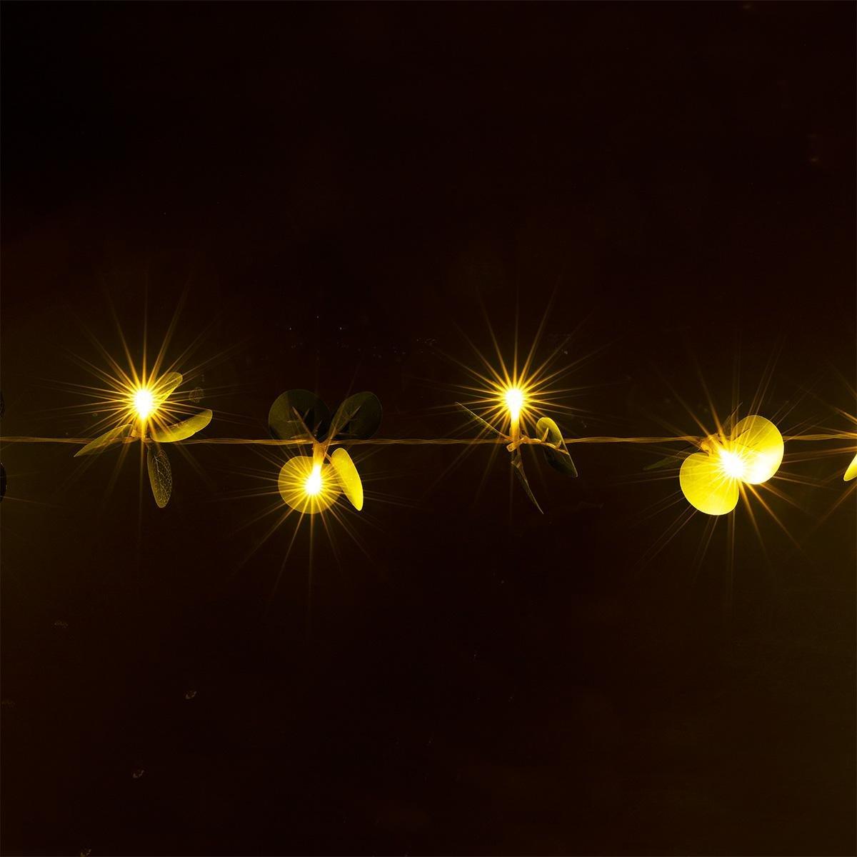 Green leaves string lights. 340 cm