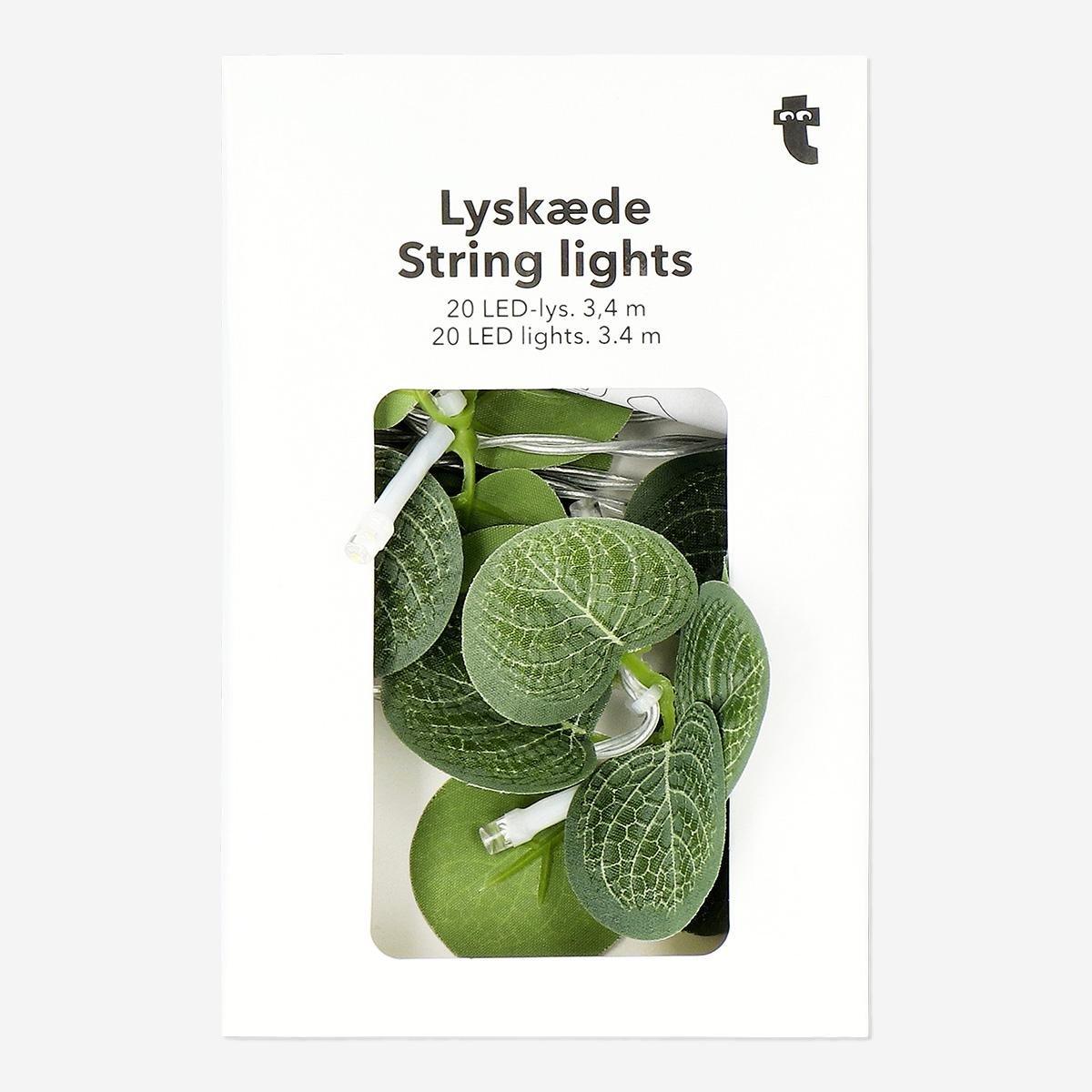 Green leaves string lights. 340 cm