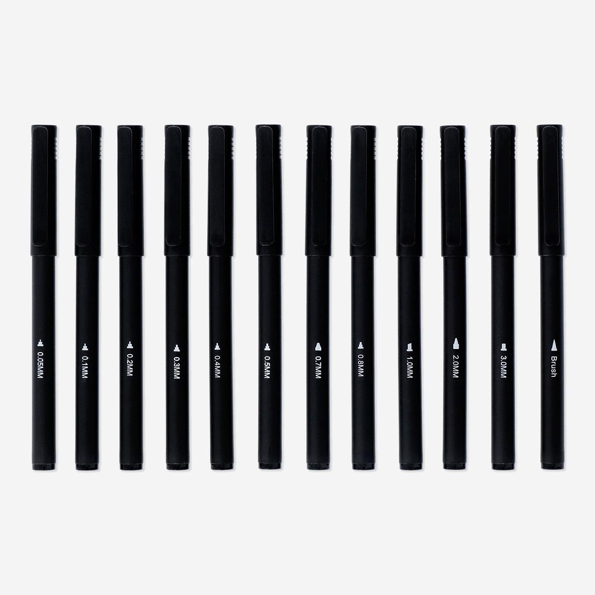 Black drawing and calligraphy pens, 12 pcs