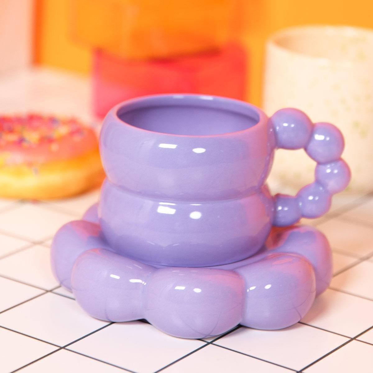 Purple bubble mug with saucer. 550 ml