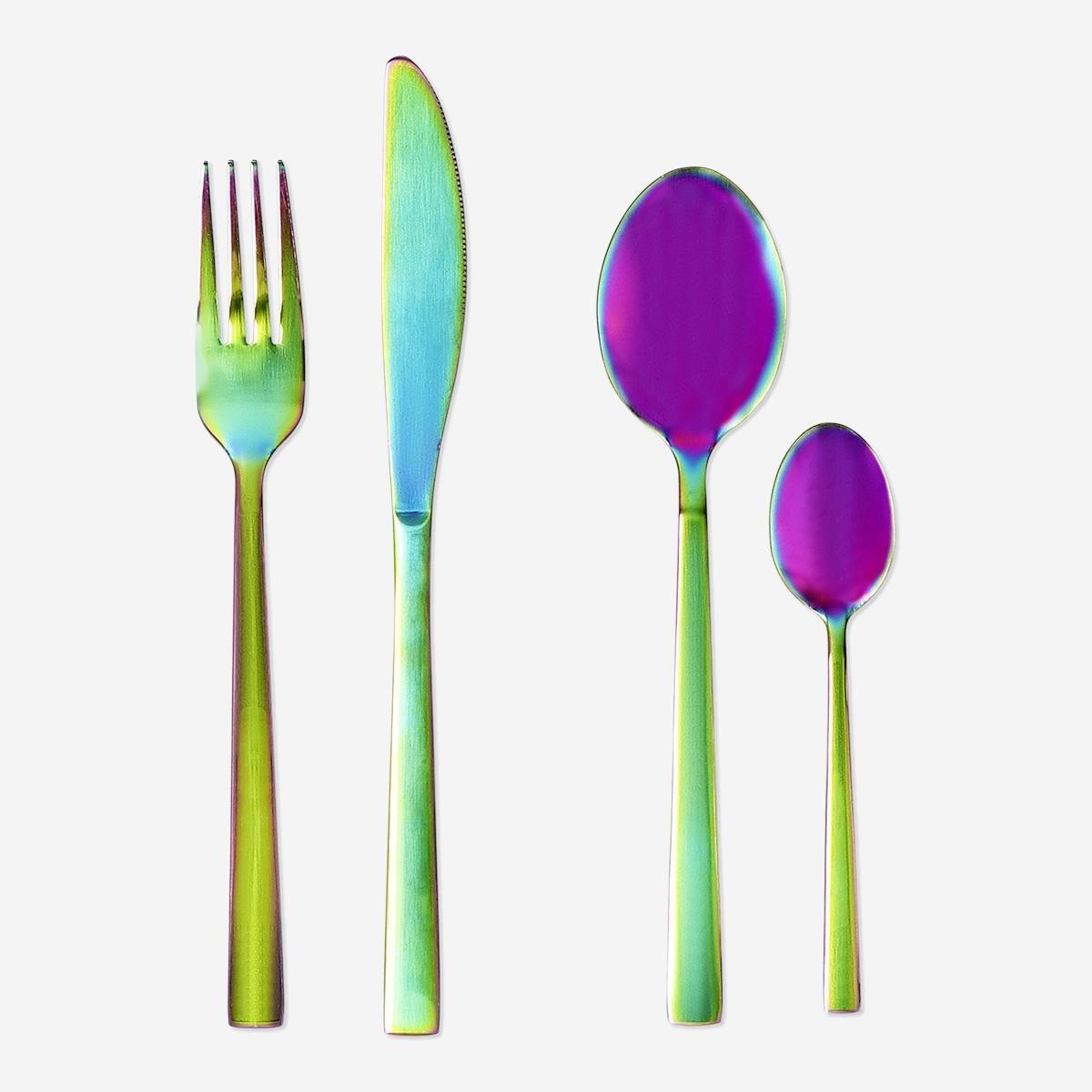 Multicolour stainless cutlery set. 4 pcs