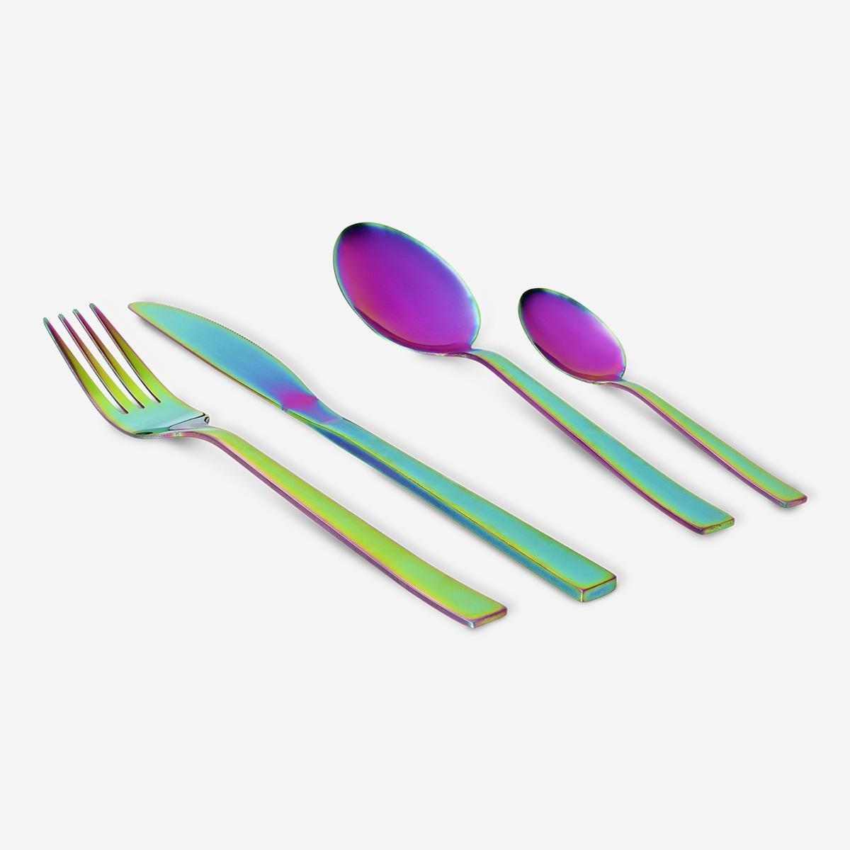 Multicolour stainless cutlery set. 4 pcs