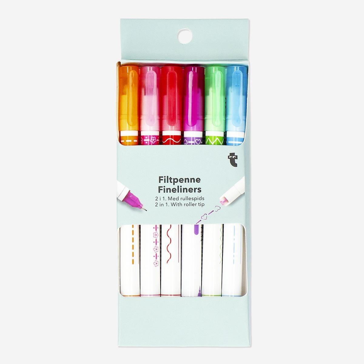 Multicolour 2-in-1 fine liners. 6 pcs