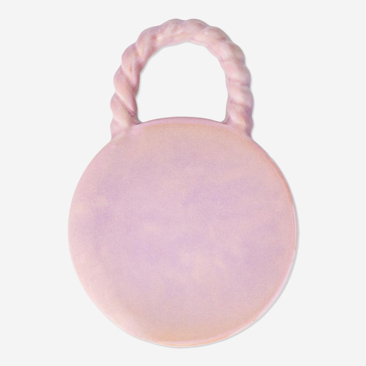 Pink ceramic coaster with handle