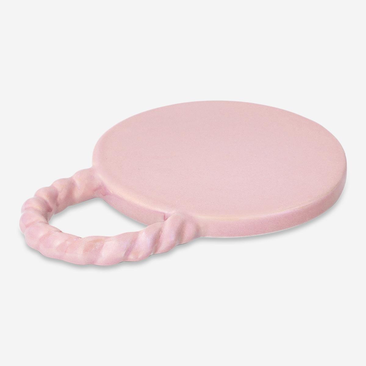 Pink ceramic coaster with handle