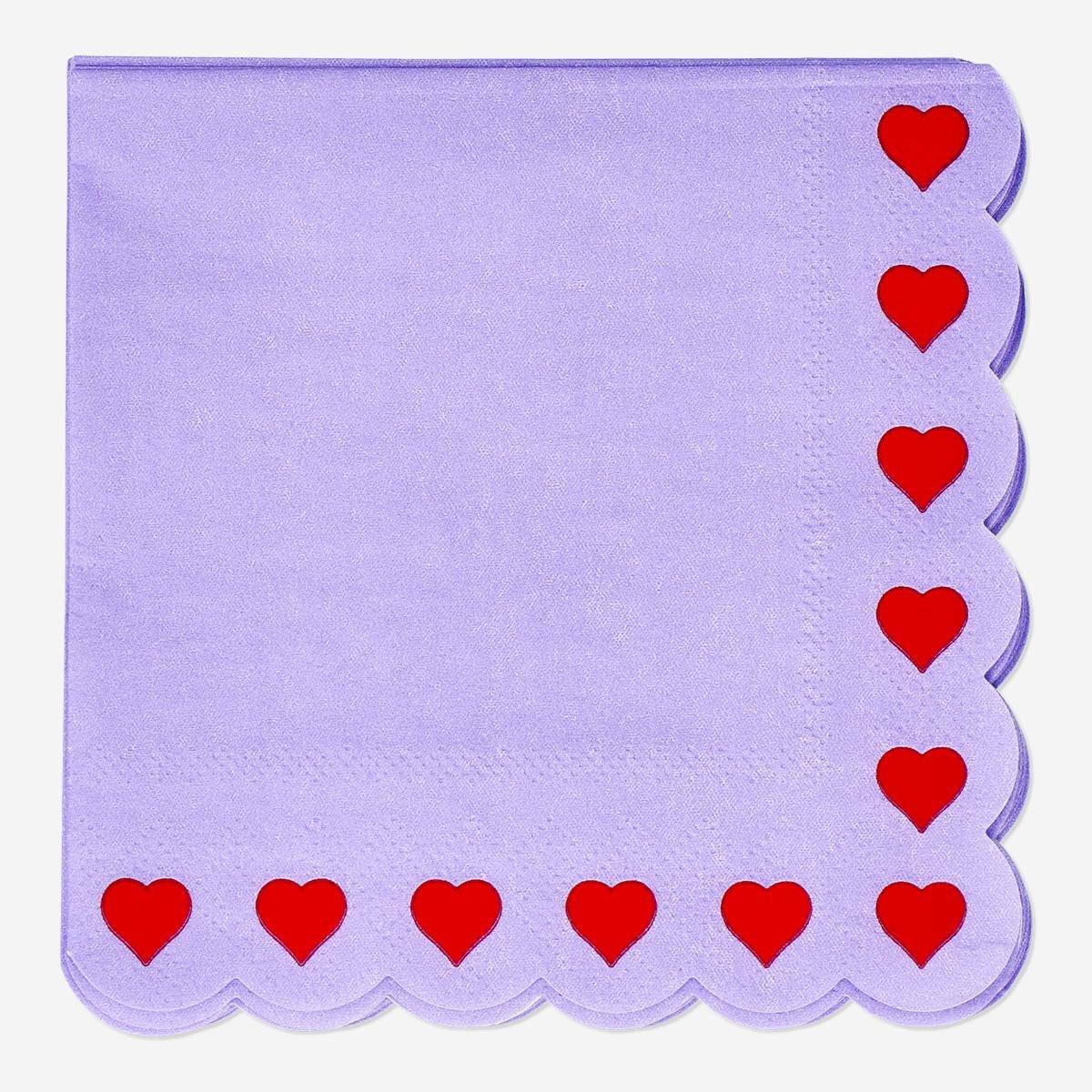 Purple heart designs napkins. 15 pcs
