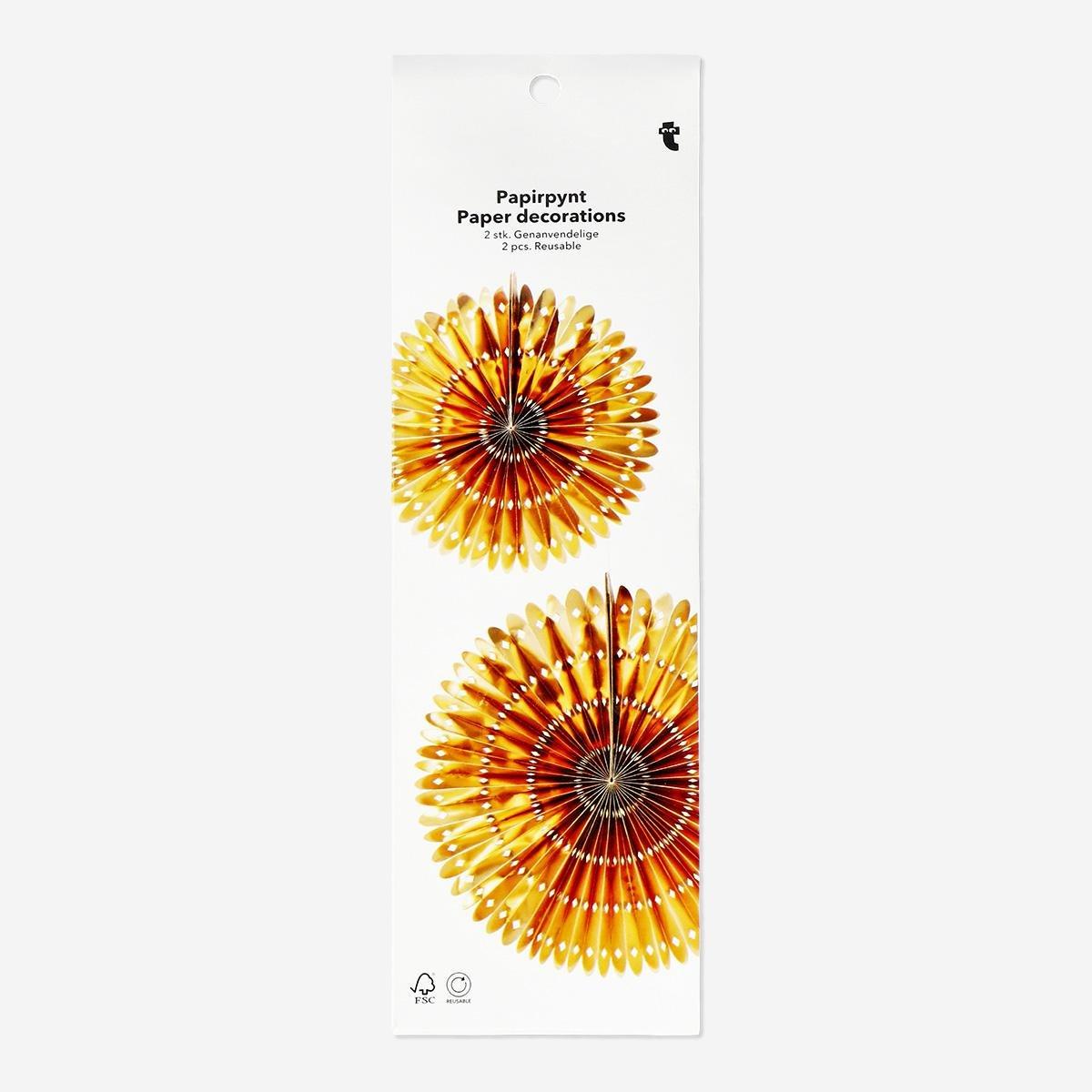 Gold Paper Decorations . 2 Pcs