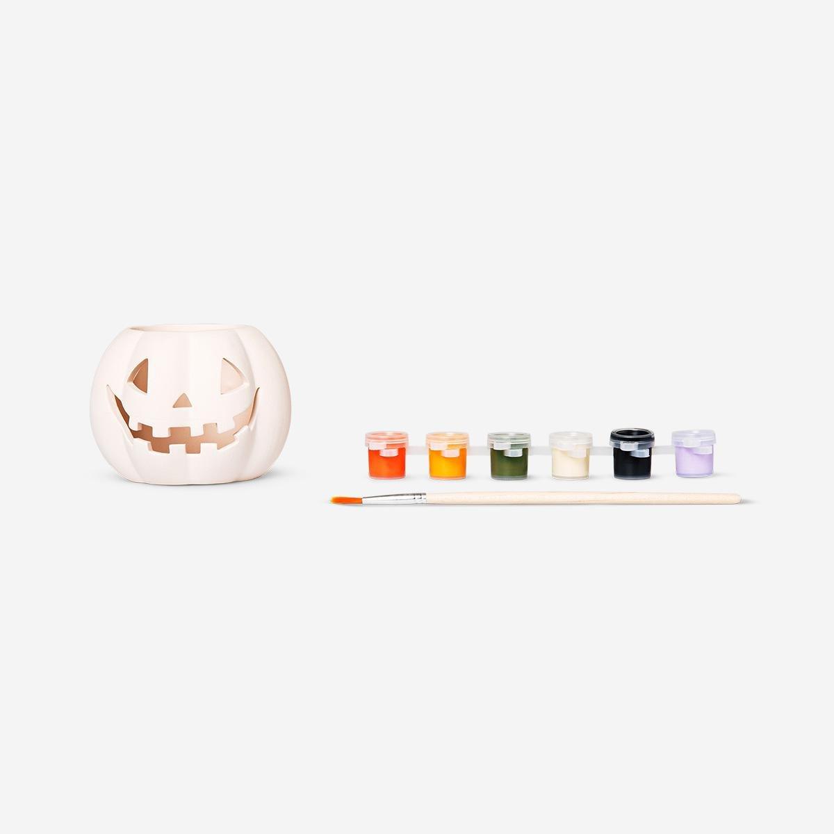 Multicolour Diy Paint And Brush Pumpkin Tealight Holder