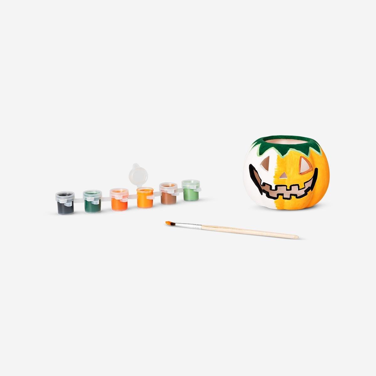 Multicolour Diy Paint And Brush Pumpkin Tealight Holder