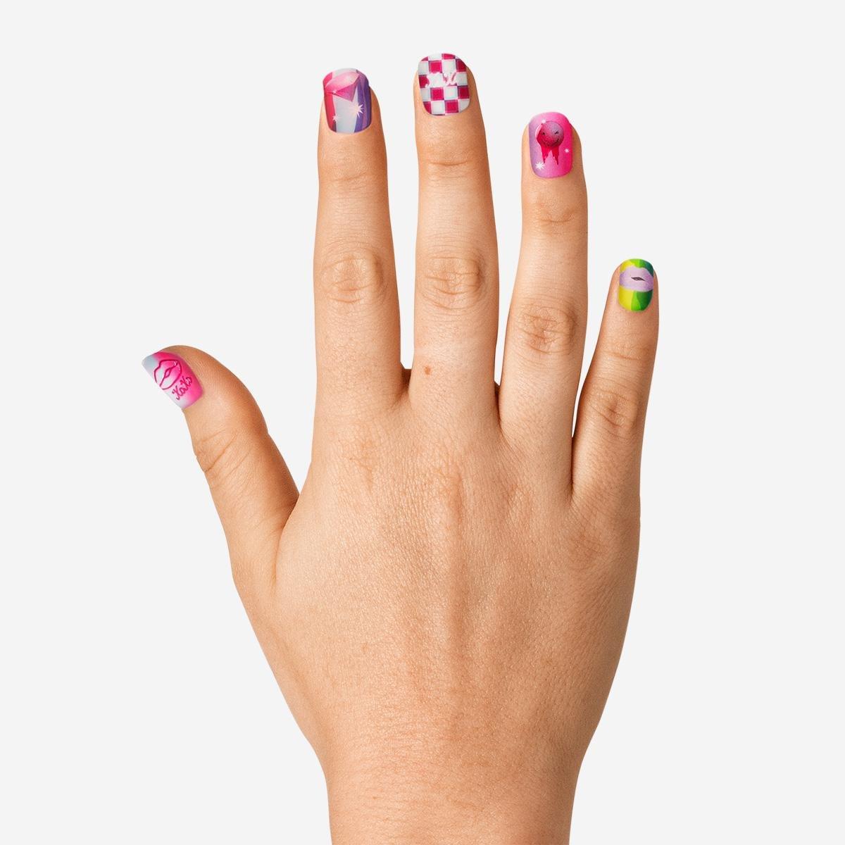 Multicolour Stick-On Nail Polish Wraps. 24 Pcs