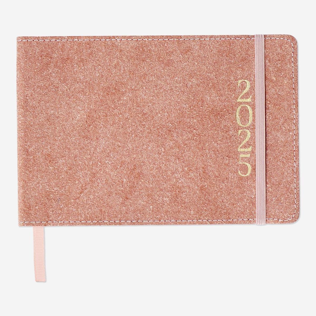 Pink leather-bound weekly diary - English