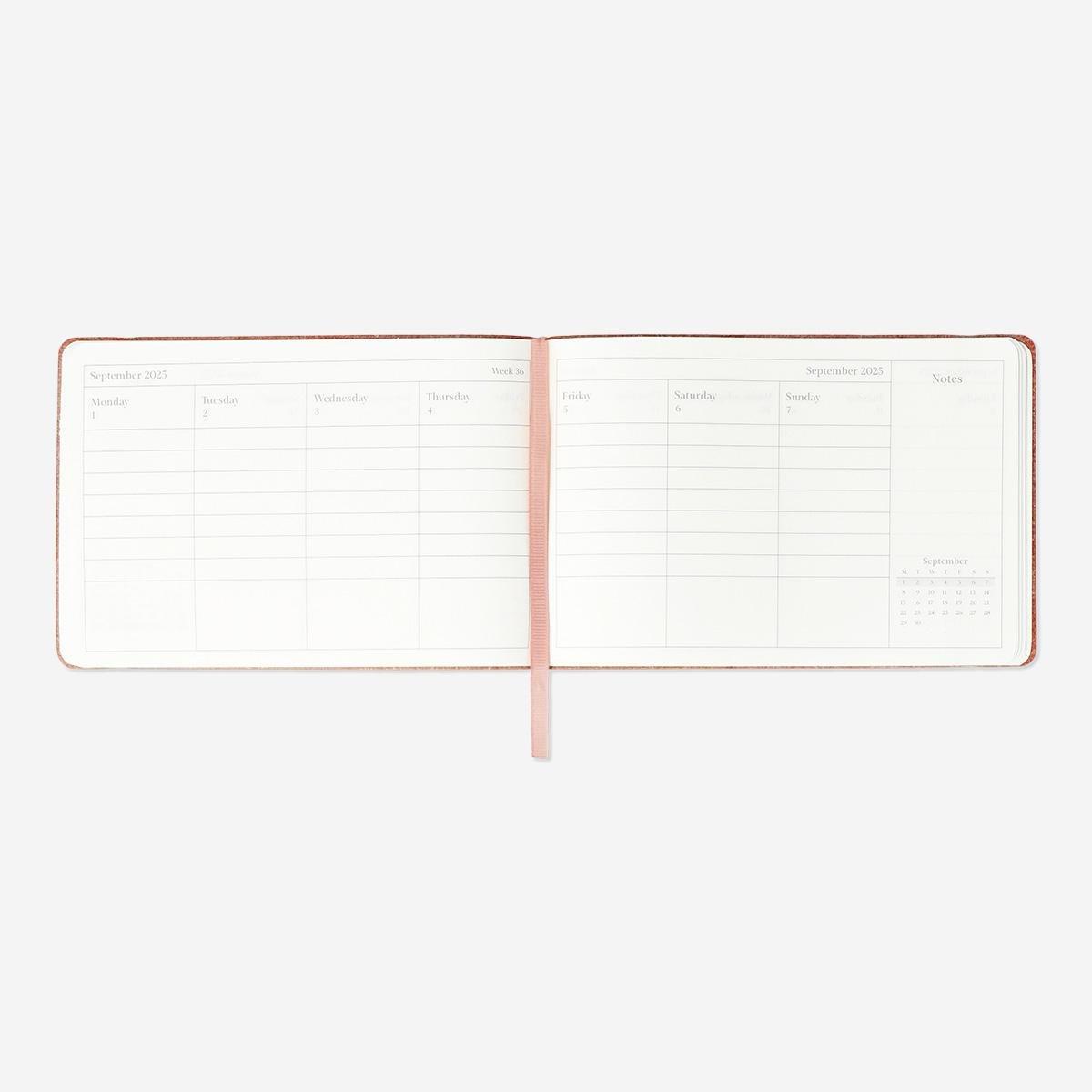 Pink leather-bound weekly diary - English
