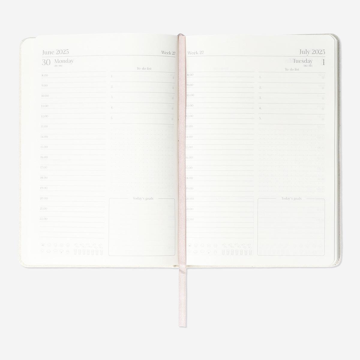 White linen cover daily diary A5 - English