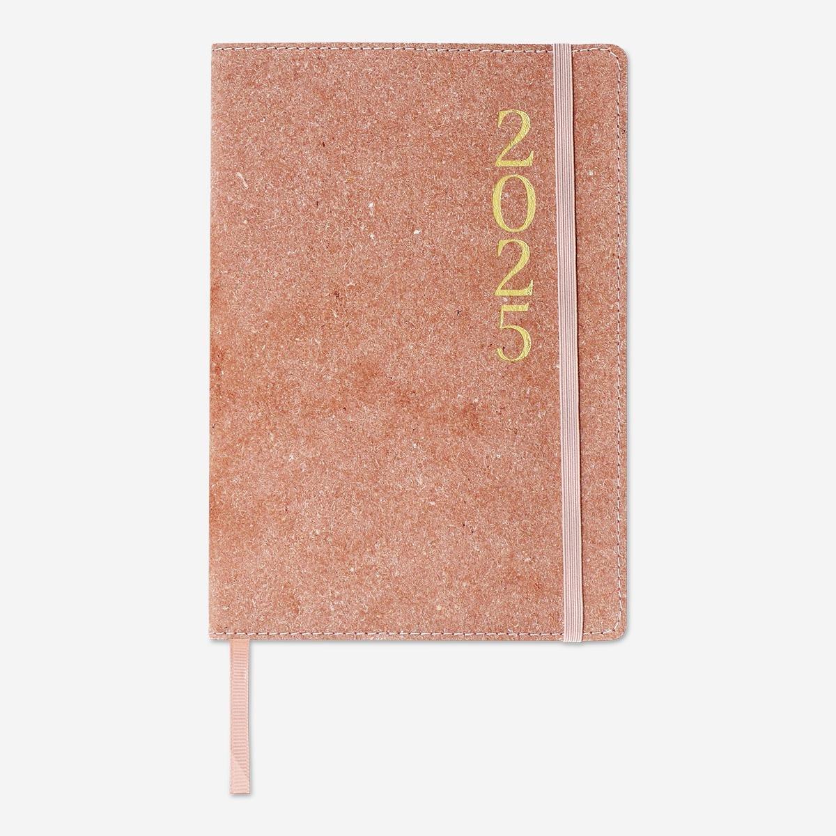 Pink leather-bound weekly diary A5 - English