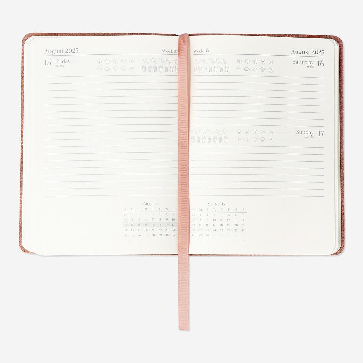 Pink leather-bound daily diary A6 - English