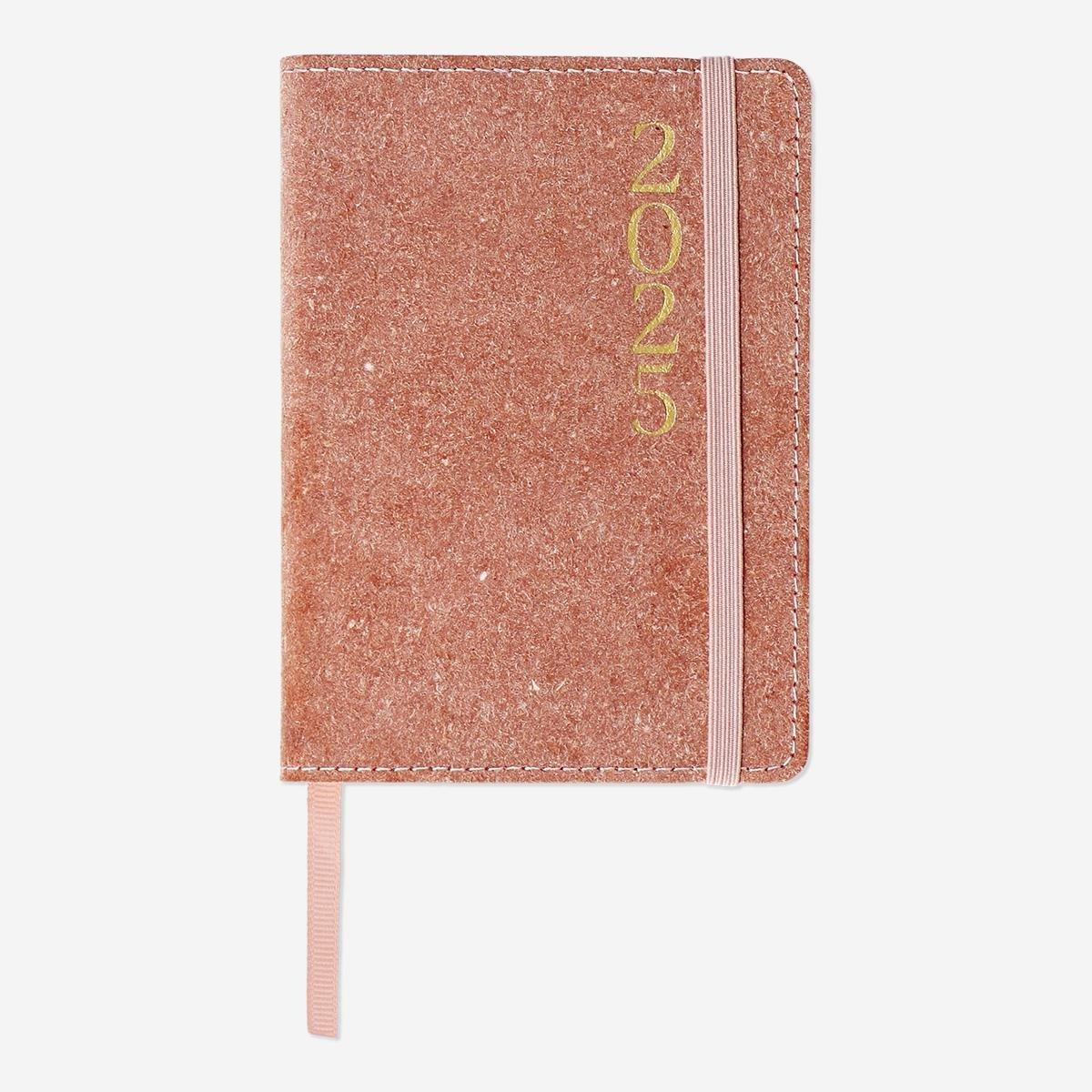 Pink leather-bound daily diary A6 - English