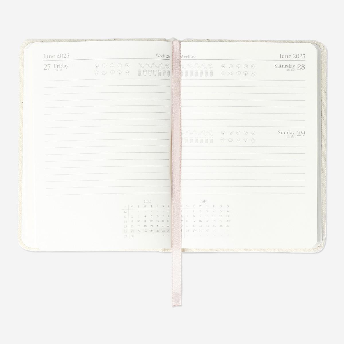 White linen cover daily diary A6 - English