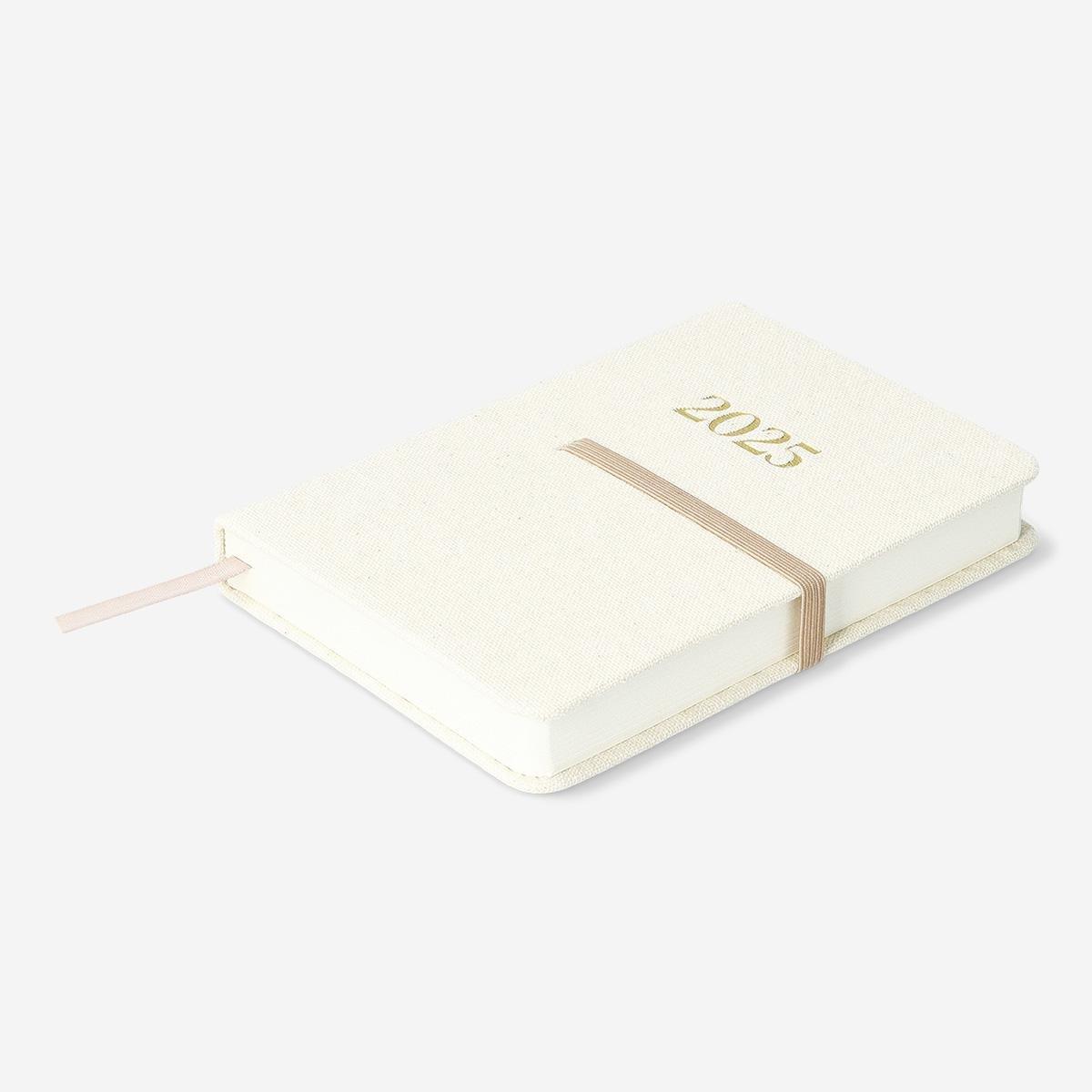 White linen cover daily diary A6 - English