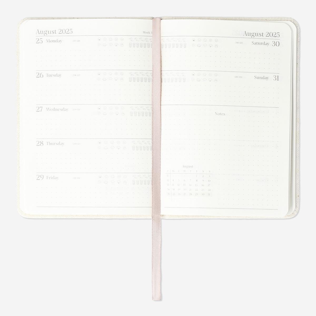 White linen cover weekly diary A6 - English
