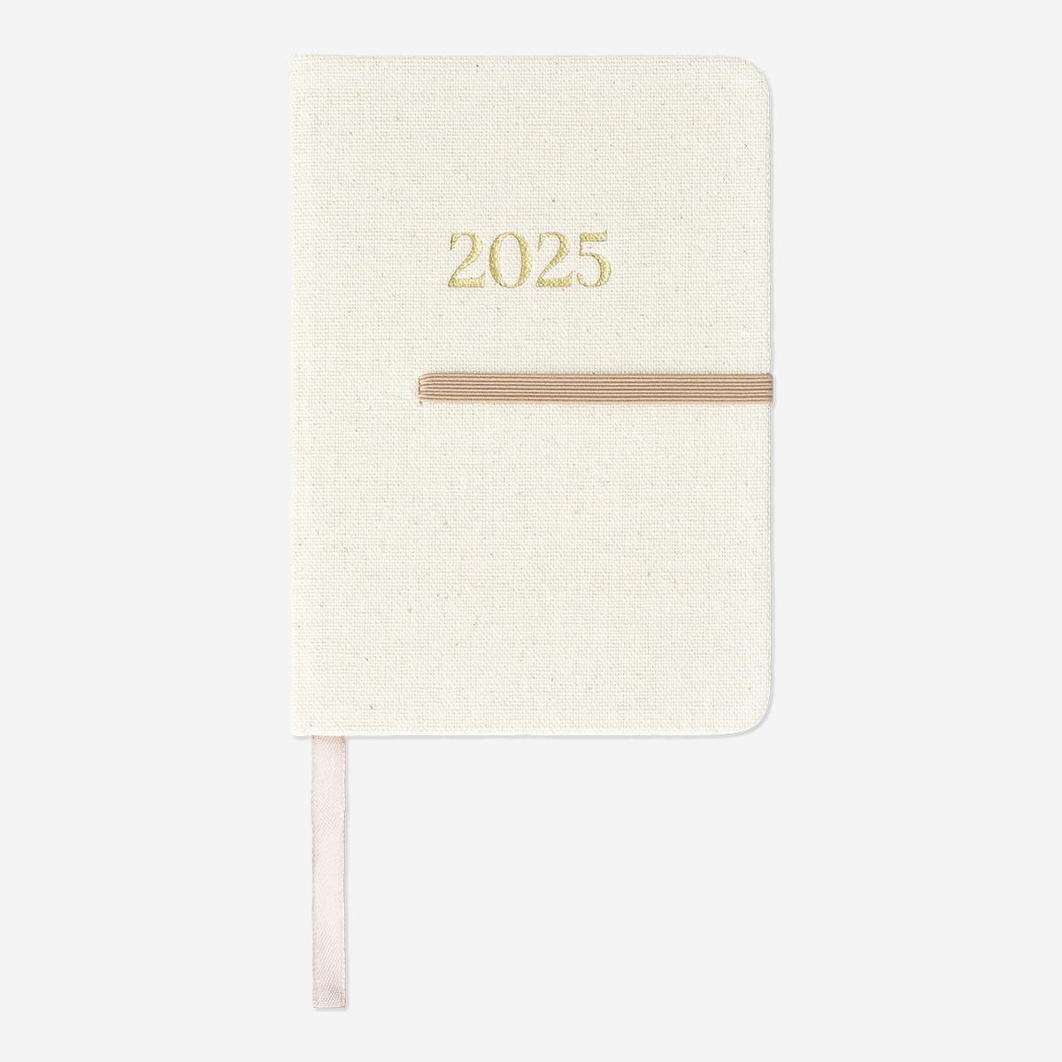 White linen cover weekly diary A6 - English