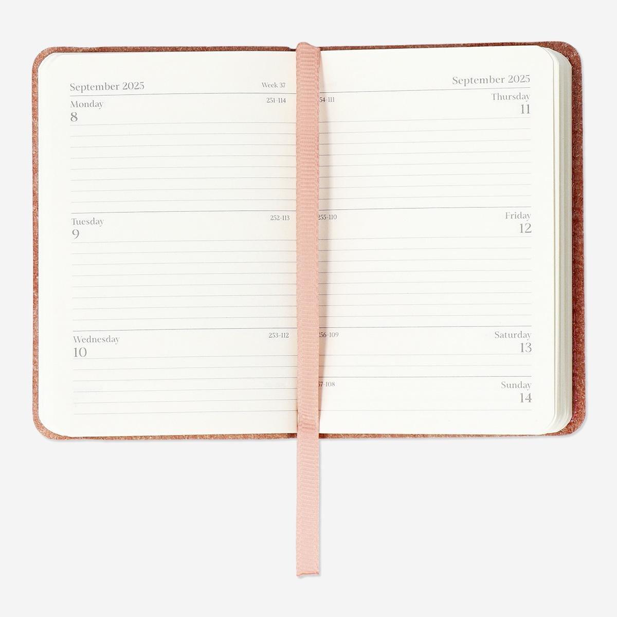 Pink leather-bound weekly diary - English