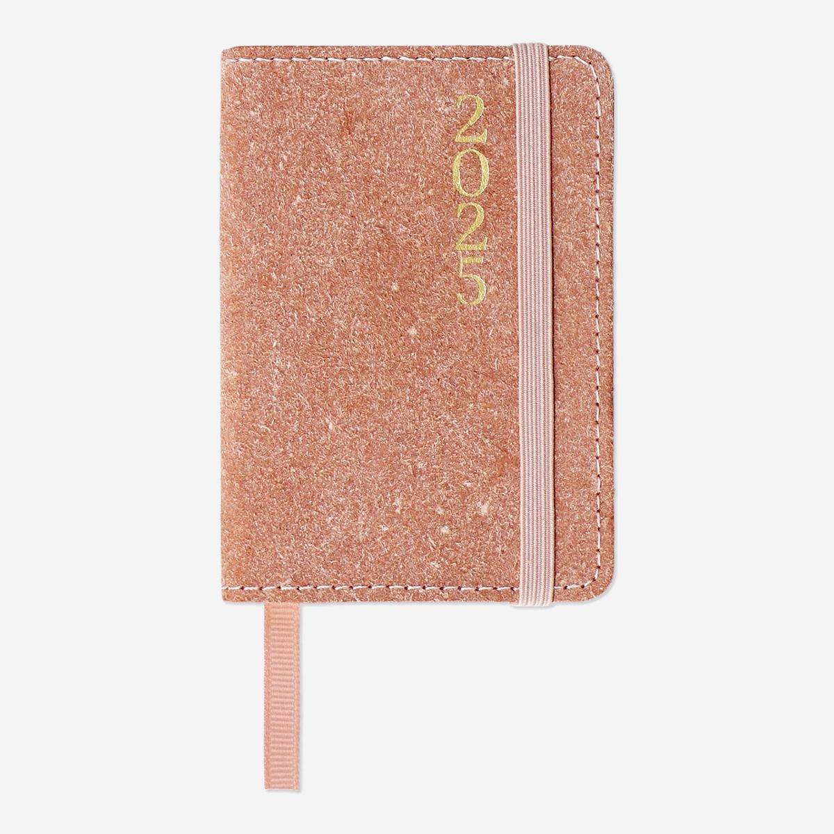 Pink leather-bound weekly diary - English