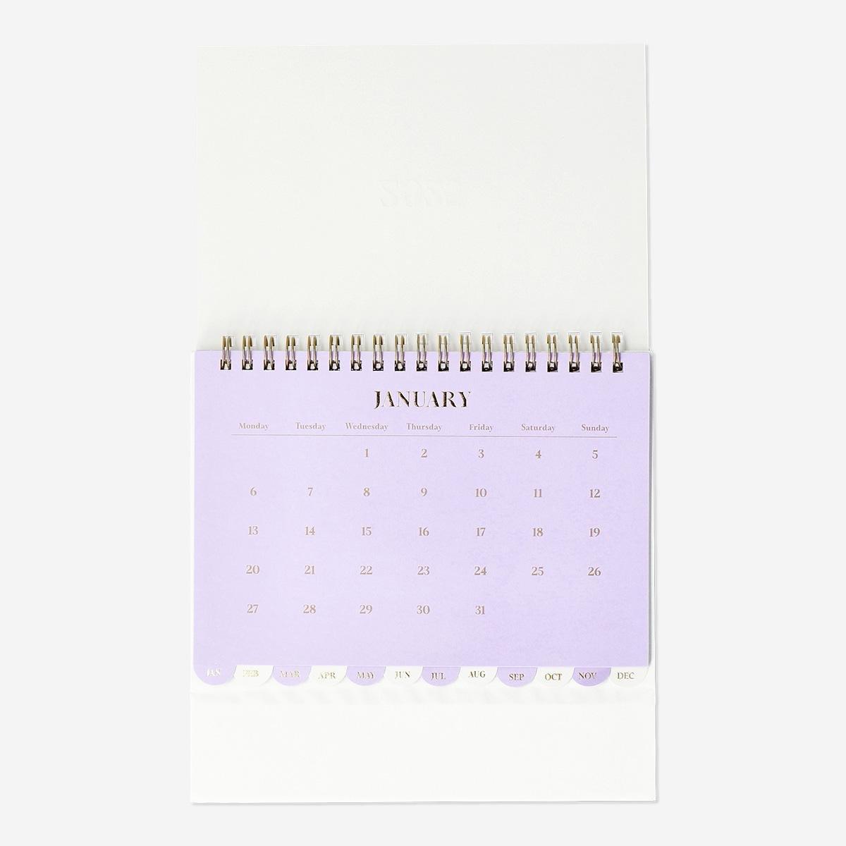 White spiral desk calendar - English